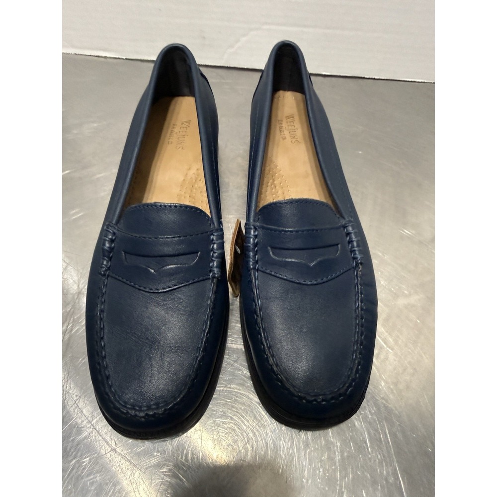 Bass Kathleen Women Navy Blue Leather Penny Loafers Comfort Shoes US7/EU38 NWOB